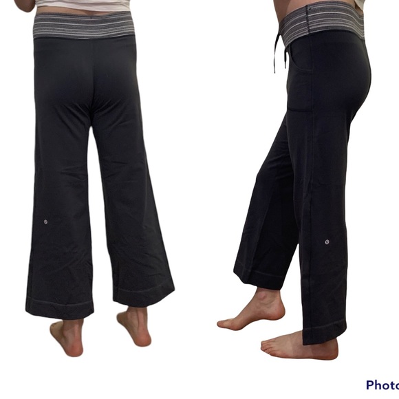 Grey Lululemon cropped flare yoga pants mid-rise with drawstring - Picture 1 of 7